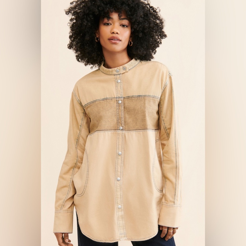 New We The Free by Free People Sand Moto Colorblock Shirt Top sz S